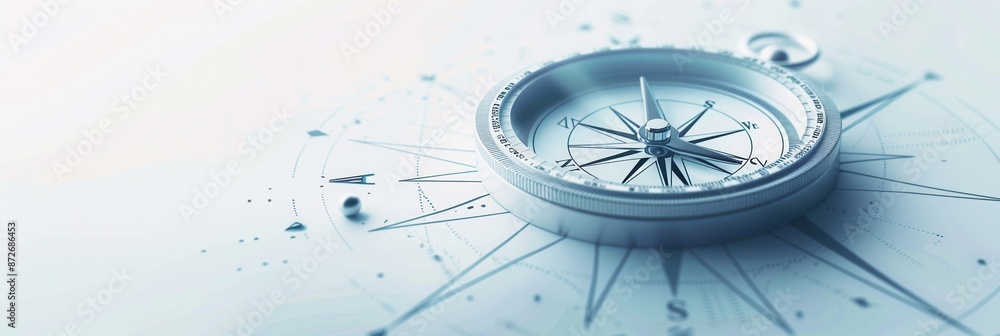 Poster a simple, elegant image of a compass with clear lines on a white background. ideal for navigation ap
