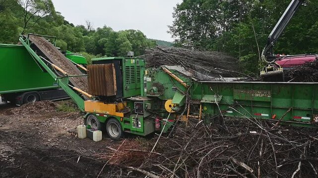 Wood chipper, management of wood waste for furniture or energy production.