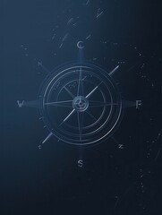 Minimalist compass illustration on dark blue bg for navigation apps or travel services. Great for projects needing symbolic direction/guidance. Generative AI