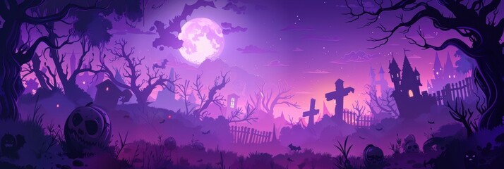 Vintage purple Halloween Banner with jack o lantern