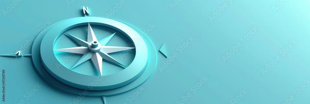 Poster a simple compass illustration with a white needle pointing north on a blue background. ideal for nav