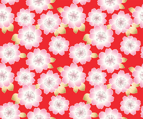 Japanese Sweet Pink Flower Leaf Vector Seamless Pattern