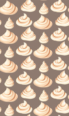 Vector seamless pattern with cartoon meringues and marshmallow. Texture with sweet vanilla cream. Surface design with tasty yogurt for wallpaper and wrapping paper