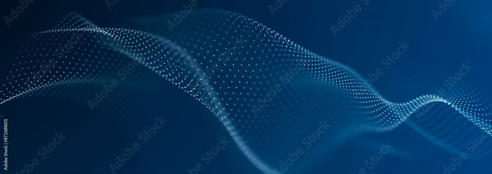 Poster futuristic wave with many dots. abstract motion background of colored dots. technology or science. 3