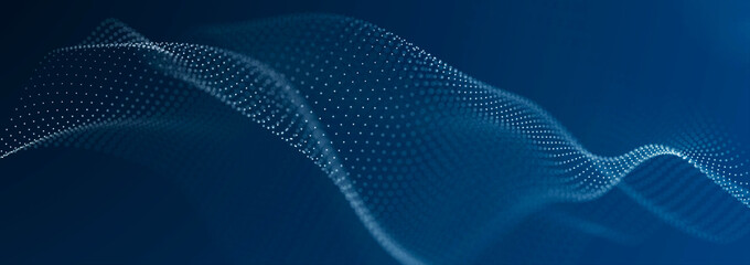 Futuristic wave with many dots. Abstract motion background of colored dots. Technology or science. 3d