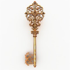 3D Render of a fairy tale-like key with intricate designs, on isolated white background, Generative AI