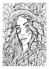 autumn, woman, coloring, book, page, © ukasz