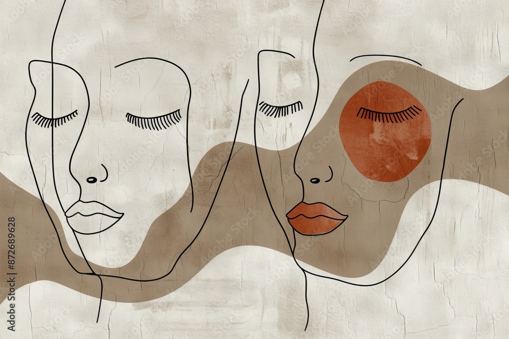 Poster minimalist line art of womens faces with abstract elements capturing simplicity and elegance vector 