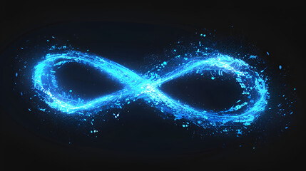Lighting 3d infinity symbol, Beautiful glowing signs. Sparkling rings ,Swirl icon on black background ,neon infinity sign. isolated abstract infinity sign, blue isolated line on black glows 