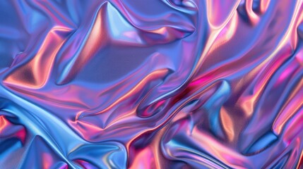 Iridescent chrome wavy gradient cloth fabric abstract background, ultraviolet holographic texture.