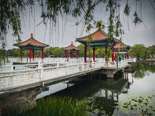 Fototapeta premium Beautiful scenery of the lake on a rainy day, Changchun, China
