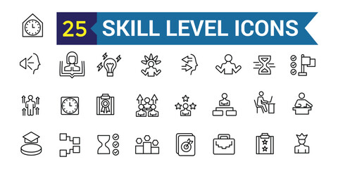 Skill level icon outline vector. Expert success. Start game. Outline icon collection. Editable stroke.