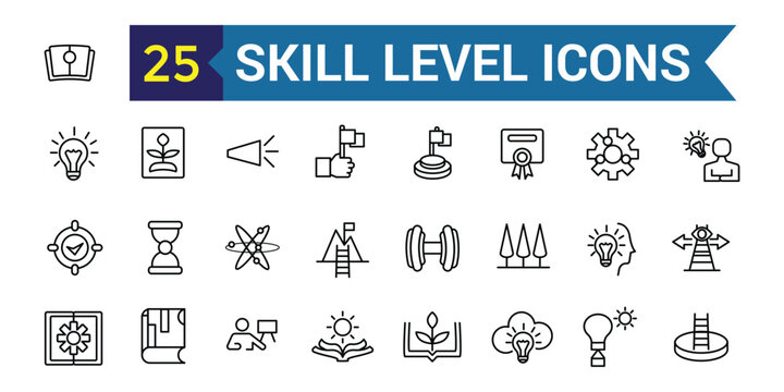 Skill level icon outline vector. Expert success. Start game. Outline icon collection. Editable stroke.