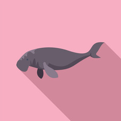 Dugong, sea cow swimming underwater in the ocean on a pink background
