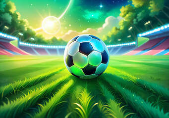 Obraz premium Soccer ball resting on green grass field. Generative AI. 