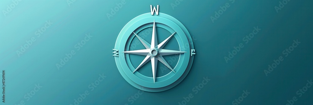 Fototapete a simple, symbolic compass with clear lines against a turquoise background. ideal for navigation app