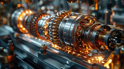 Obraz premium Macro Shot of Car's Transmission System Assembly: Highlighting Gears and Bearings