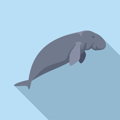 Cartoon dugong is swimming peacefully in blue water