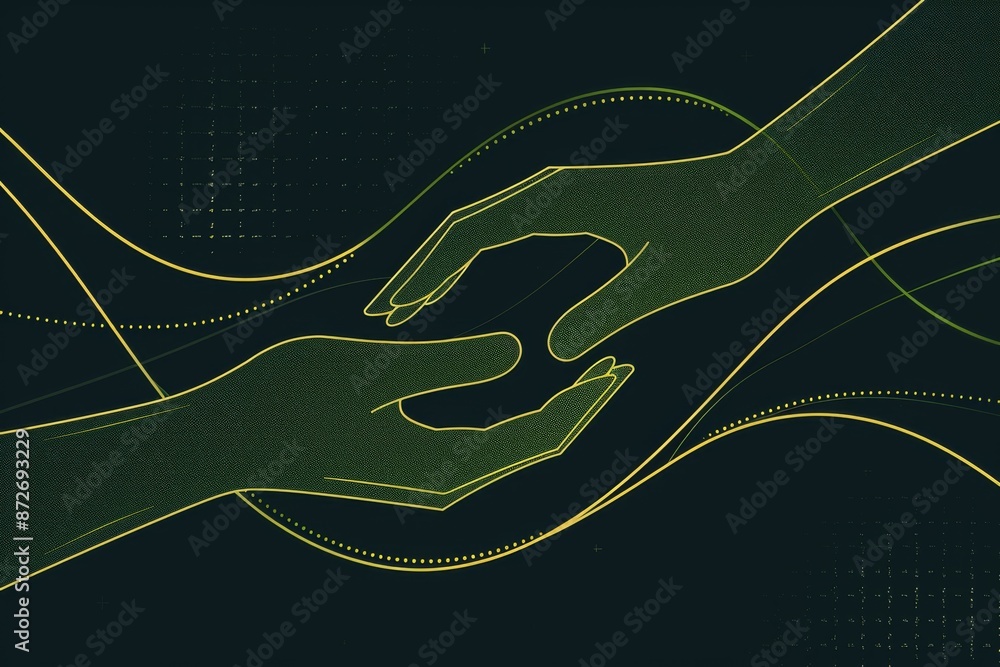 Poster minimalist line art of hands intertwined symbolizing connection and support modern vector illustrati