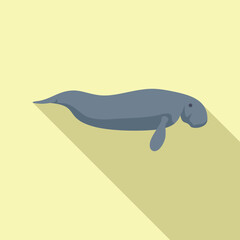 Simple illustration of a dugong, a large, gray aquatic mammal, swimming underwater