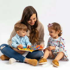 happy female teacher teaching to little child&rsquo;s