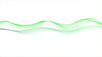 Glowing wave line. Futuristic vector illustration of shiny flowing stream. Elegant abstract dark green motion background.