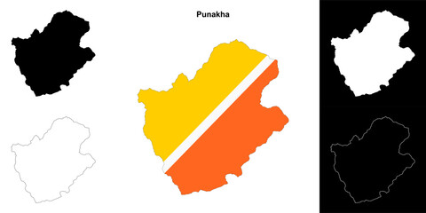 Punakha district outline map set