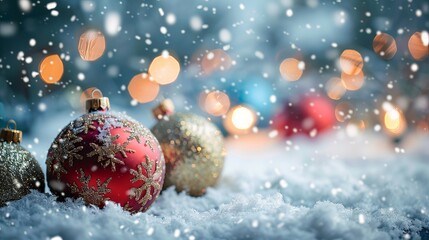 Christmas Ornaments in Snow