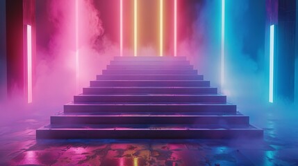 Neon Stairs With Smoke