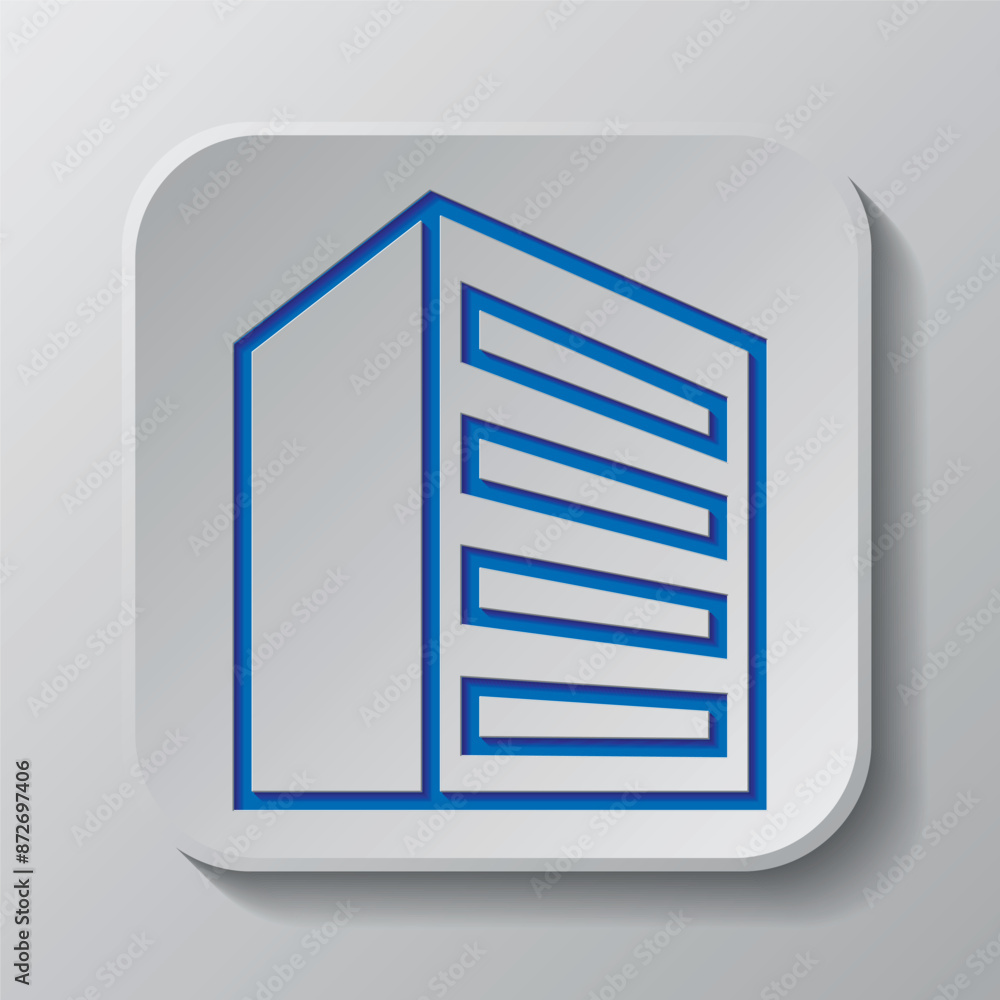 Poster building simple icon vector. flat design. paper cut design. cutted blue symbol with shadow. gray bad