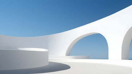 Minimalist Architectural Curves and Shadows in Tranquil Public Space