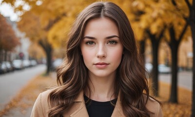 Fototapeta premium Portrait of a beautiful young woman with a brown hair.