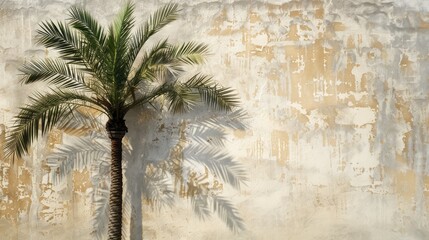 Shadows of palm trees on whitewashed brick walls. 