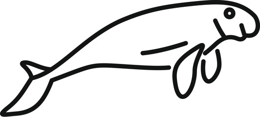 Simple line art icon of a dugong swimming, representing marine life and conservation efforts