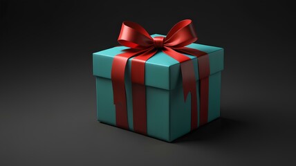 Obraz premium Open gift box or present box with red ribbon and bow isolated on black pastel color background with shadow 3D rendering