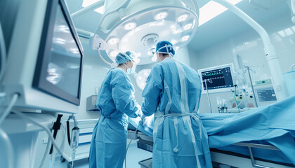 Chirurgien,  médecin, docteur et équipe médicale en train d'opérer un patient malade dans la salle d'opération d'un hôpital en soin intensif