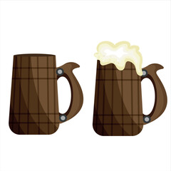 beer day icons namely wooden glass and wooden glass filled with wheat beer, for designs, posters or banners
