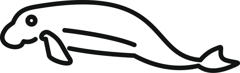 Simple black and white line art illustration of a manatee swimming in profile view