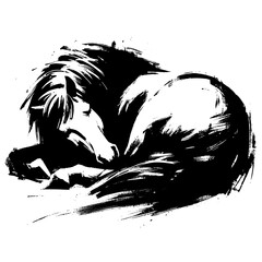 Horse in illustration in brush stroke painting,