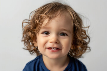 close up of little baby on white background