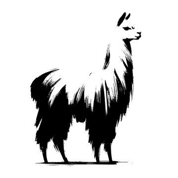 llama, alpaca in illustration in brush stroke painting,