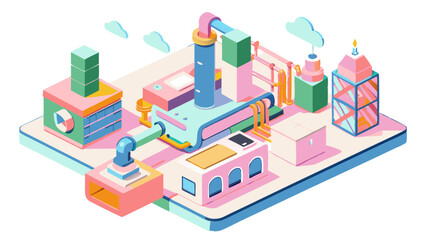 Isometric Industrial Factory Complex Illustration with Pastel Colors