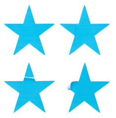 Obraz premium A set of blue star shape paper sticker label isolated on white background. 