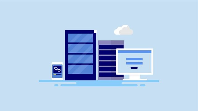 Cloud computing web hosting secure server online storage with access control, digital authentication technology video animation.