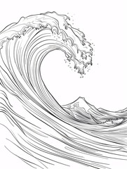 An unbroken line drawing depicting ocean waves.