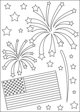 flag 4th of July coloring book page