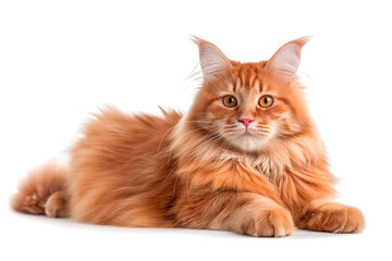 Obraz premium Red Maine Coon cat sitting on a white background