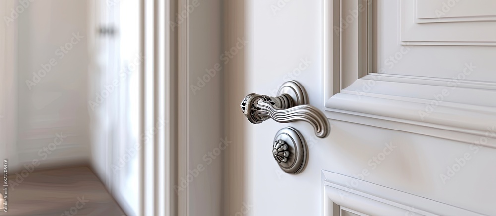 Poster close-up elements of the interior of the apartment. detail of a white interior door with a door hand