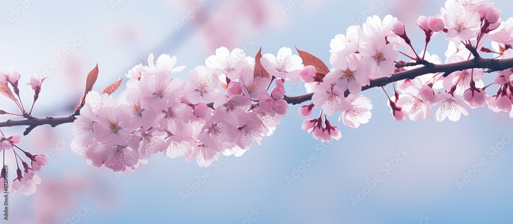 Poster spring cherry blossoms ideal for text overlay on copy space image.