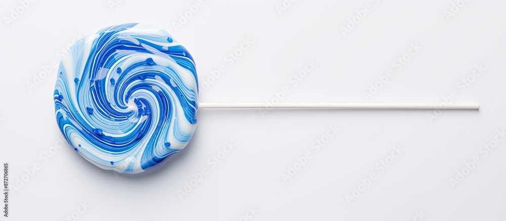 Aufkleber lollypop with blue design on white backdrop, featuring copy space image to the right.